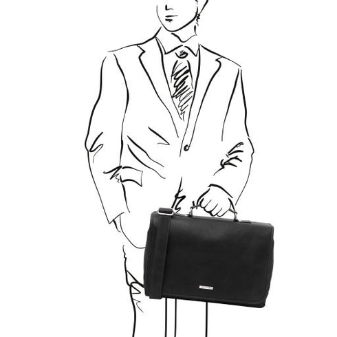 Mantova - Leather multi compartment TL SMART briefcase with flap
